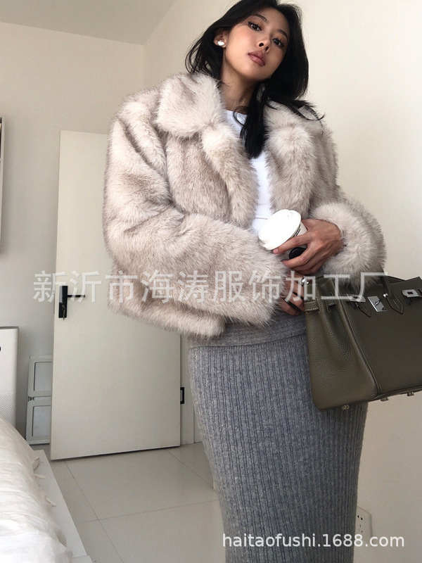 欧美新款气质通勤仿皮草短款外套秋冬女装毛毛大衣|undefined
