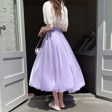 紫色半身裙女夏显瘦高腰a字裙设计感小众花苞裙小个子百褶蓬蓬裙
