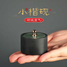 迷你小砚台书法墨盒玉石天然罗纹小楷带盖歙砚原石学生墨池可研磨