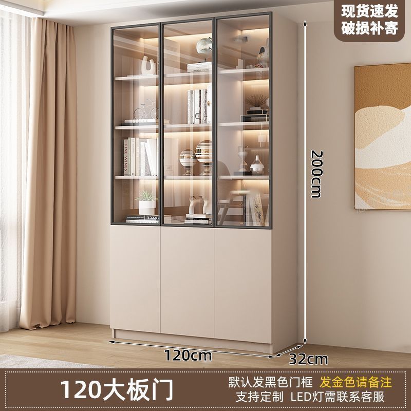 新中式书柜一门到顶加高客厅带玻璃门展示储物柜家用书房门墙书架|undefined