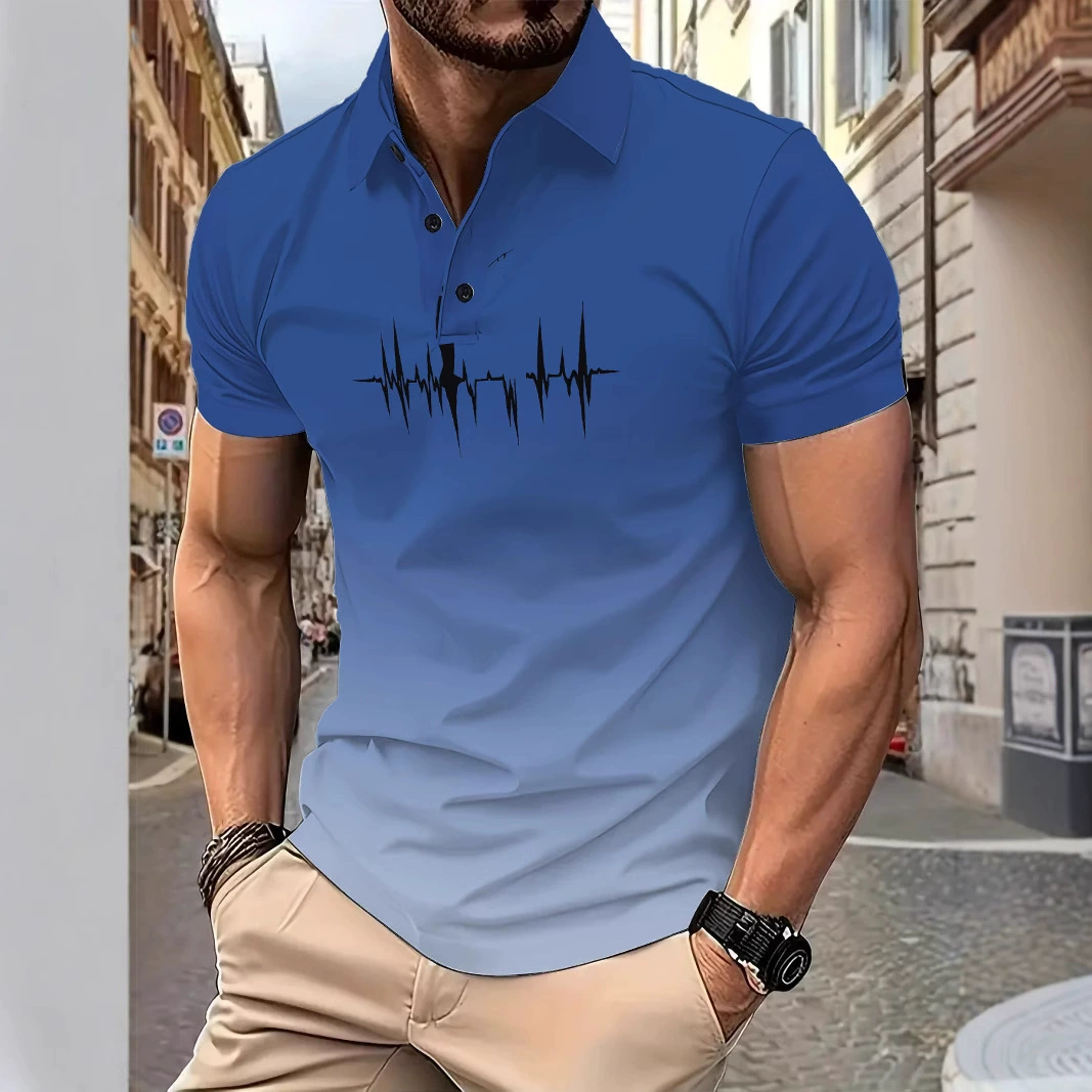 2025 популярная модная градиентная новая 3D цифровая печать с рыболовным принтом мужская свободная повседневная поло с коротким рукавом