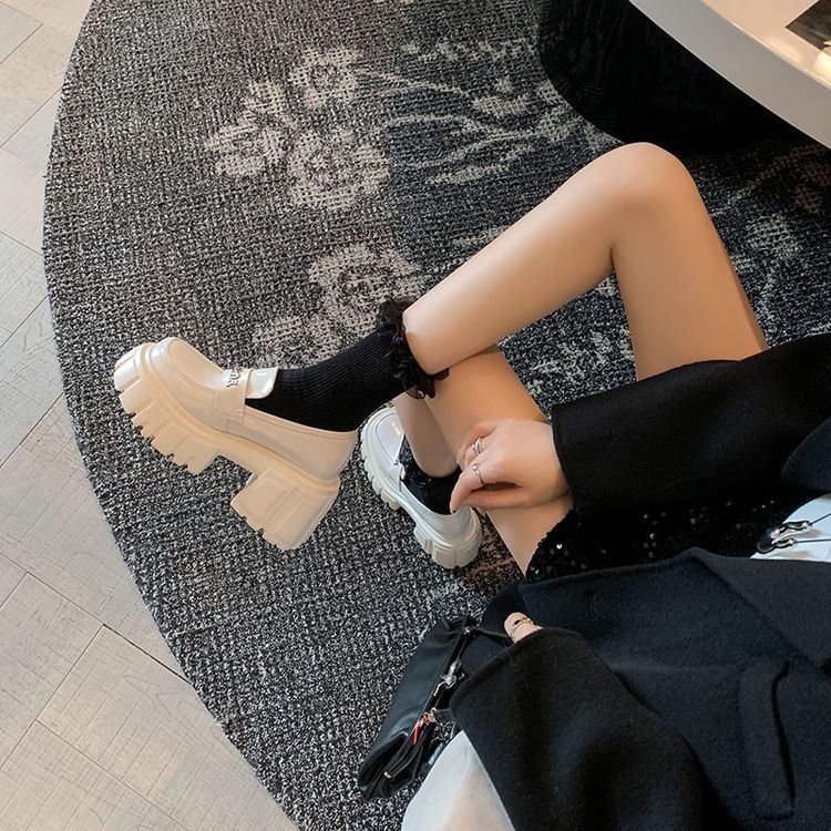 Giày da nữ mũi tròn siêu cao gót đế bánh mì phong cách casual — Màu đen, Màu đỏ rượu, Màu trắng chi tiết 18