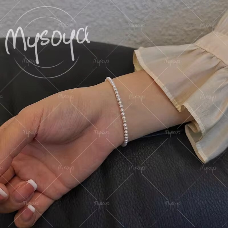 Mysoya 3-4mm White Freshwater Pearl Bracelet, with Gift Box, for Her/Him, A0044 Mysoya 3-4mm White Freshwater Pearl Bracelet, with Gift Box, for Her/Him, A0044