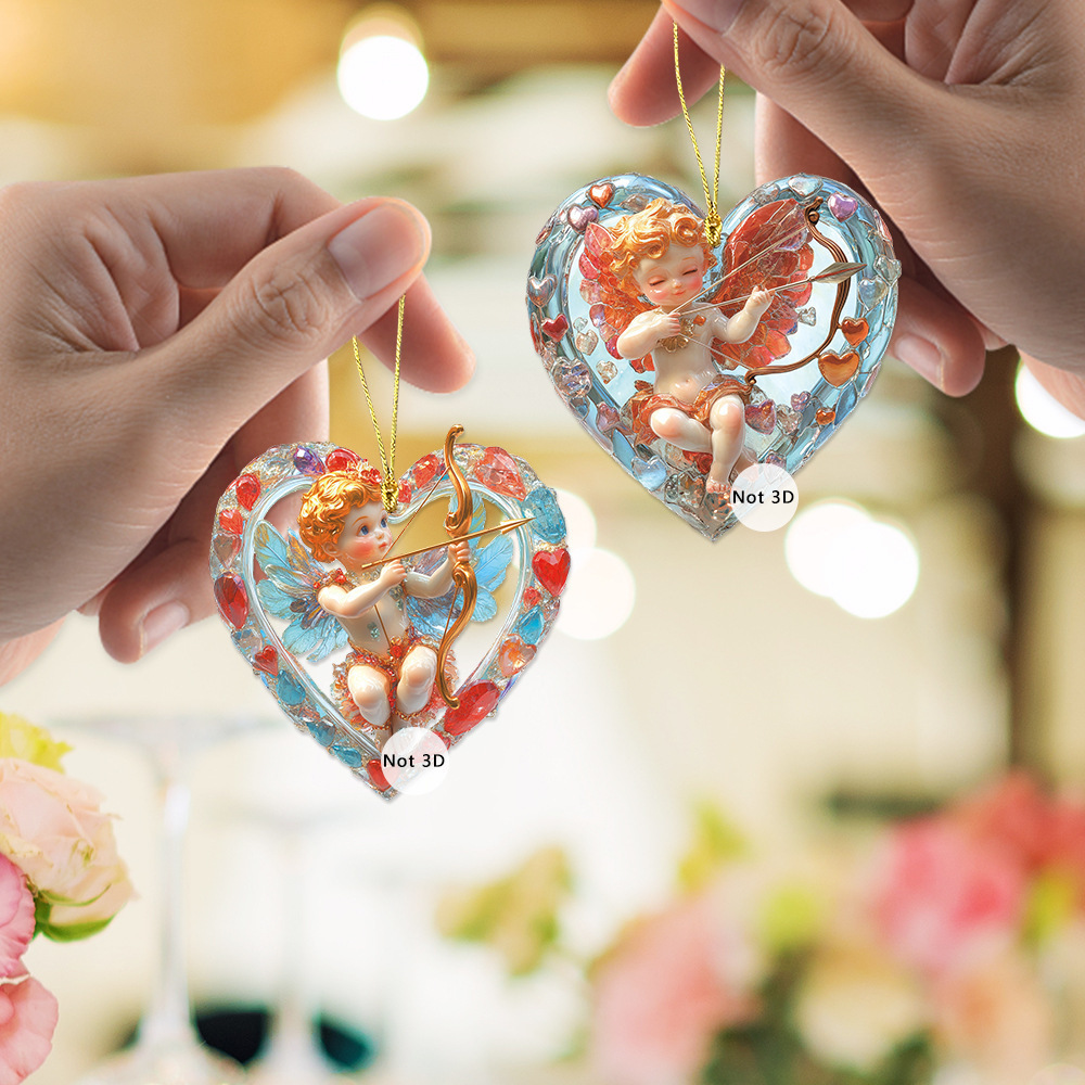 亚马逊爆款情人节爱情天使亚克力钥匙扣汽车后视镜配饰背包小挂件
