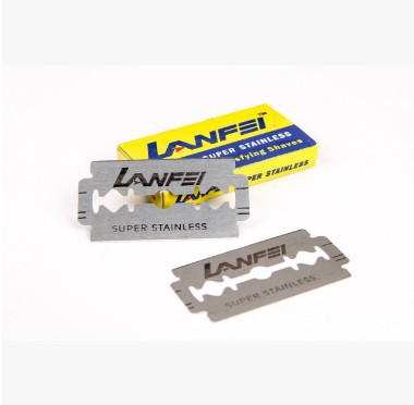 LANFEI黄包装74# 花纹孔蓝飞碳钢 双面剃须刀片老式 100片