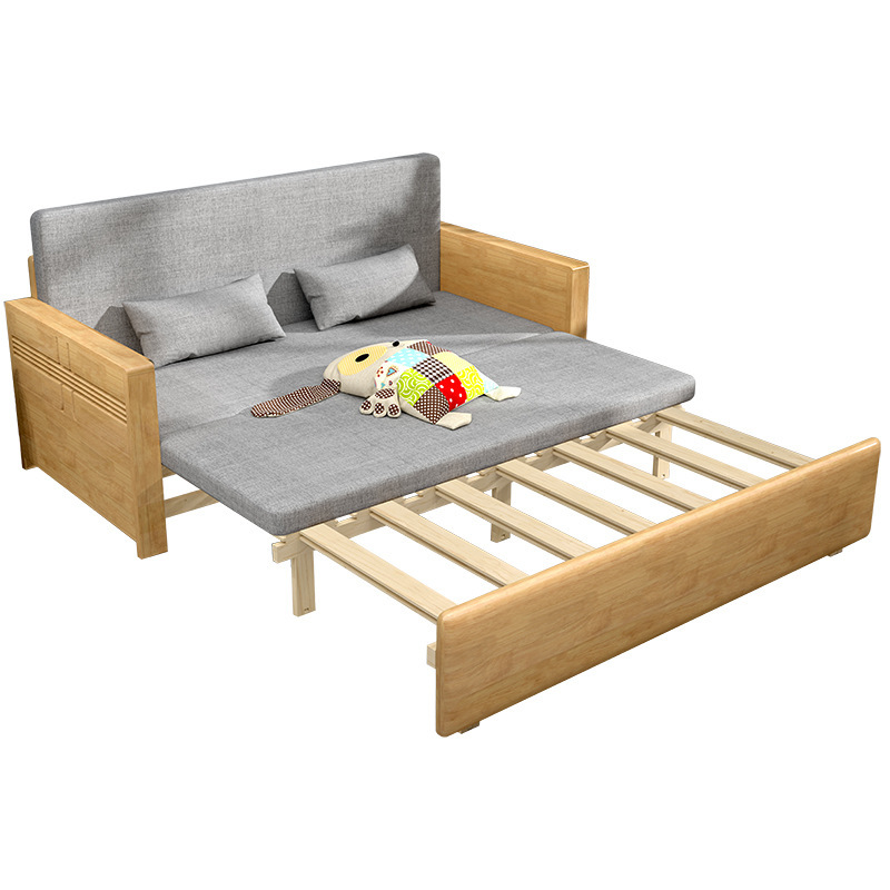 Plegable de madera maciza nórdica sofá cama pequeño apartamento moderno simple multifuncional Individual Doble sala de estar de doble uso muebles perezosos