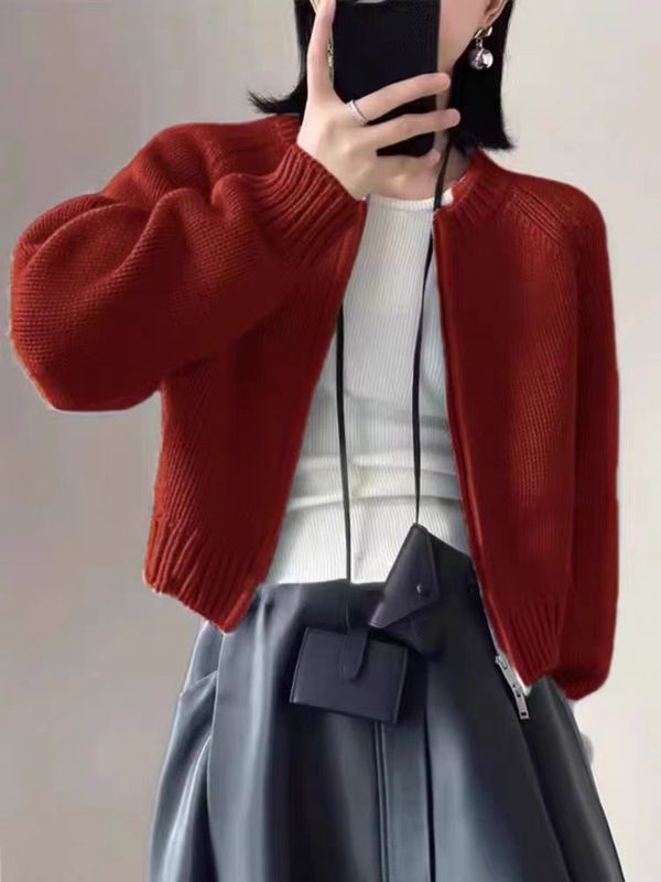 慵懒风双拉链毛衣外套女2025秋冬短款设计感小众简约韩系针织开衫|undefined