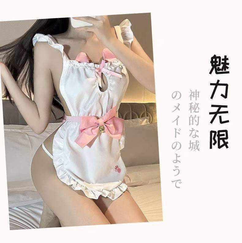 Maid Roleplay Costume Dress with Hollow Backless Lace Bow and Panty — detail image 8