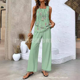 2025新款现货跨境外贸欧美女装独立站热销款无袖双层背心裤子套装