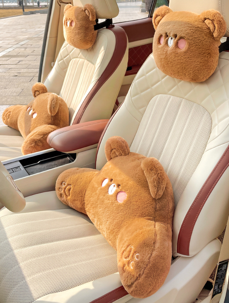 Cartoon plush car headrest neck pillow car seat waist cushion cute creative rear car waist cushion