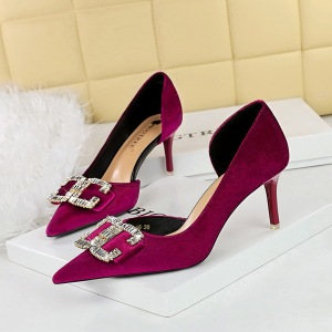 1363-AK78 Banquet Light Luxury Women's Shoes High Heels, Thin Heel Side Hollow Fleece Surface, Shallow Mouth Pointe