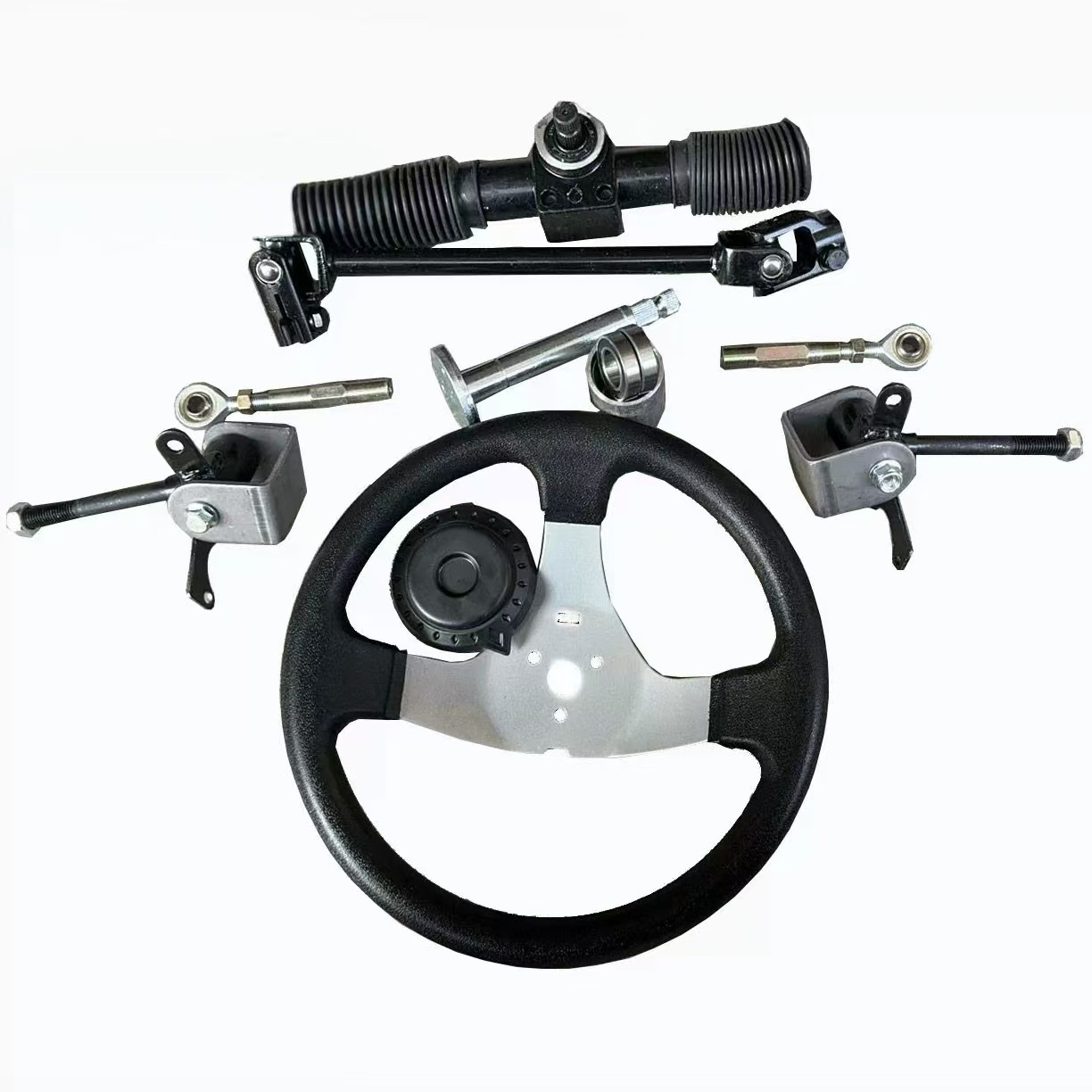 Four-wheel electric motorcycle kart accessories: aluminum steering gear, steering linkage, ball joint, and steering knuckle for beach vehicles