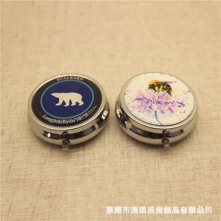 Manufacturer Supplies Round Metal Three-Compartment Pill Box, Environmentally Friendly Pill Box, Portable Pill Box, Glue Pill Box