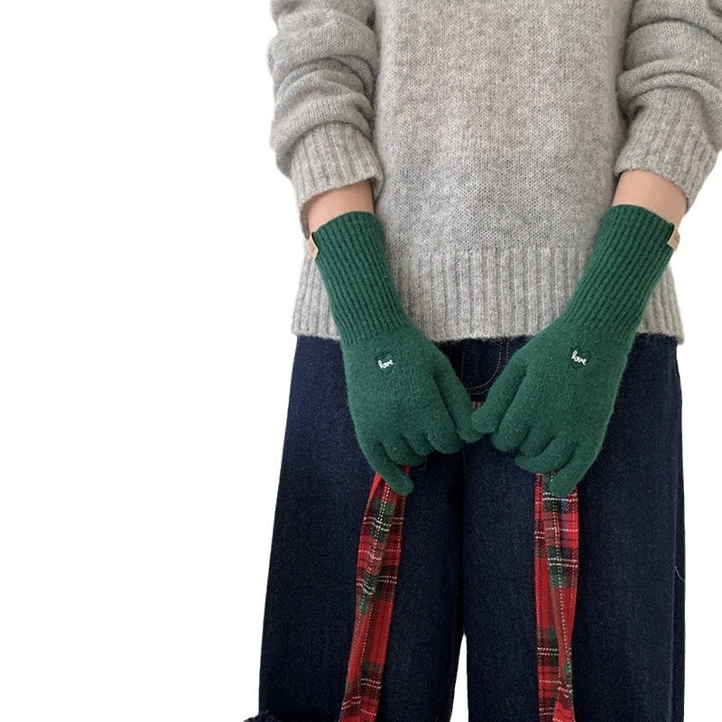 Guantes calientes de invierno para ciclismo engrosado 2025 nuevo amor bordado guantes de pantalla táctil guantes de algodón al por mayor