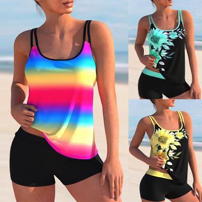 2023 New Cross-border Amazon European and American Rainbow Floral Printed Split Boxers Large Bikini Swimsuit 2023 New Cross-border Amazon European and American Rainbow Floral Printed Split Boxers Large Bikini Swimsuit