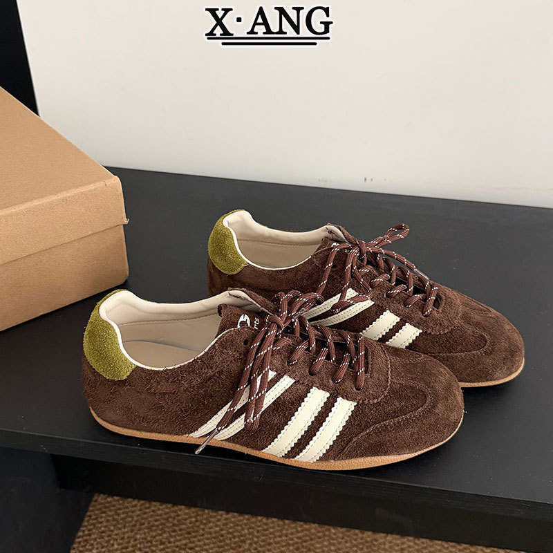 Genuine leather color-blocked retro-style lace-up German training shoes for women, soft sole, comfortable for the feet, versatile casual sneakers Genuine leather color-blocked retro-style lace-up German training shoes for women, soft sole, comfortable for the feet, versatile casual sneakers