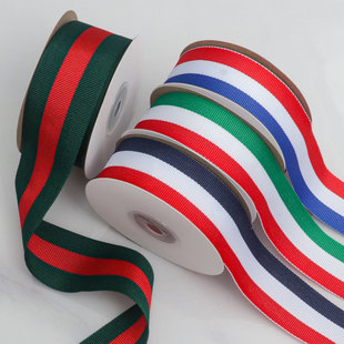 Three-color Stitching Striped Ribbon Medal Lanyard Polyester Belt Bag Rope Christmas Craft Red and Green Striped Decorative Ribbon