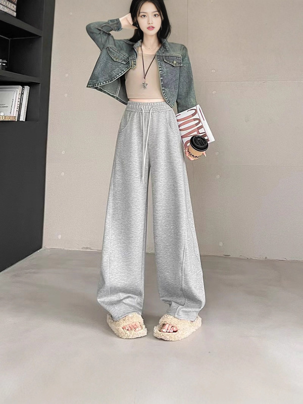 灰色香蕉裤女秋冬2025新款宽松直筒阔腿卫裤高个子运动休闲弯刀裤|undefined