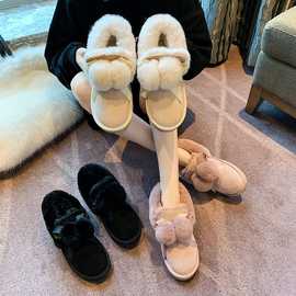 雪地靴女2022冬季新款兔毛球时尚平底加厚保暖防滑短筒靴高帮棉鞋