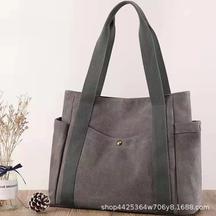 New portable Japanese and Korean canvas shoulder bag women's bag large capacity multi-bag cloth bag casual work solid color tote bag