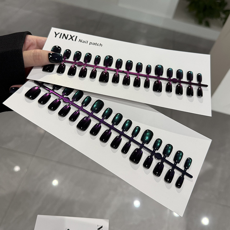 预制甲玻璃珠猫眼绿光森林穿戴甲夏日显白精品网红新款30片假指甲|undefined