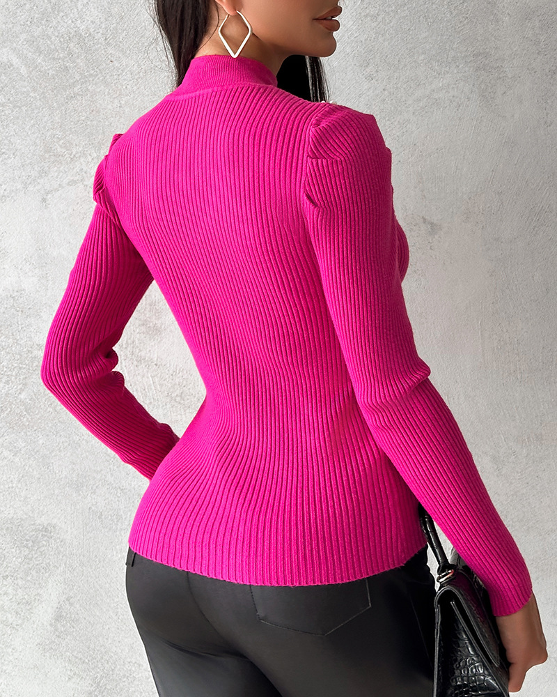 Women's Sweater 3/4 Length Sleeve Sweaters & Cardigans Elegant Heart Shape Solid Color display picture 2