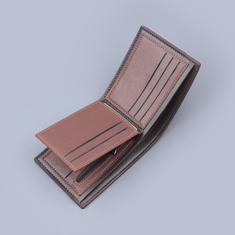 Cartera de hombre corta con cremallera, cartera de hombre triple plegable, cartera de hombre, cartera de tarjetas de gran capacidad, cartera de hombres