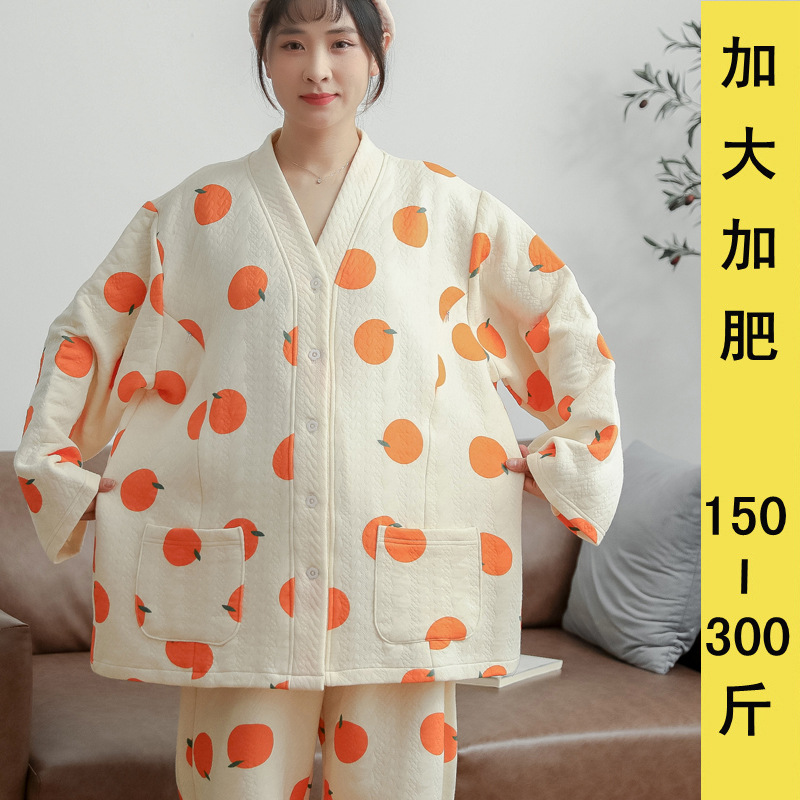 秋冬孕妇夹棉月子服200斤加大加肥产后哺乳睡衣特大码加厚家居服