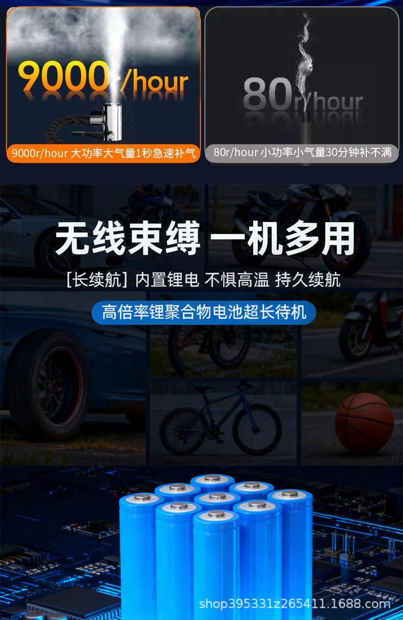 Car-Mounted Wireless Air Pump, High-Power Portable Car Air Pump, High-Pressure Air Pump for Electric Vehicle Tires