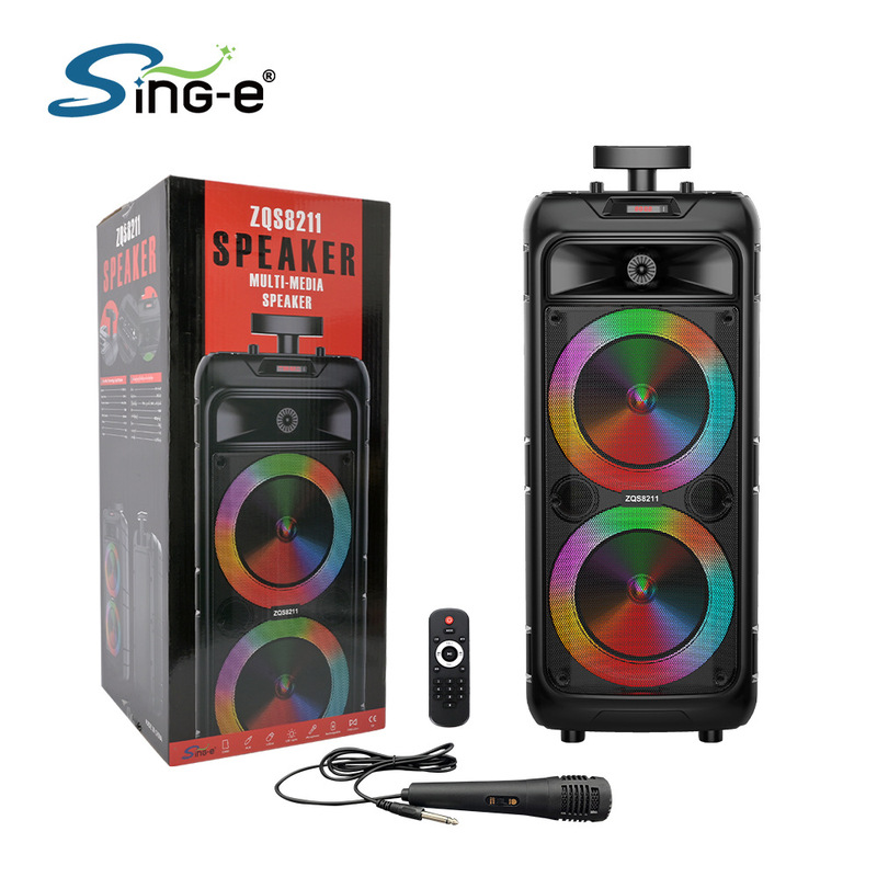 SING-E ZQS-8211 工場ホットモデル デュアル 8inch Bluetooth スピーカー、マイク、リモコン、RGB ライト付き|undefined