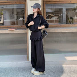 韩版减龄显瘦外套屁帘休闲裤套装女2026秋季新款日常通勤出街穿搭
