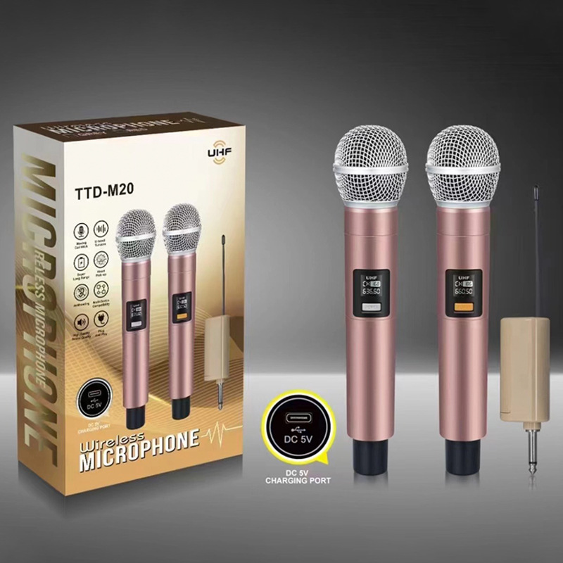 TTD-M20 Home KTV Singing Charging Microphone Wireless Universal Microphone One-to-Two Stage Conference Live