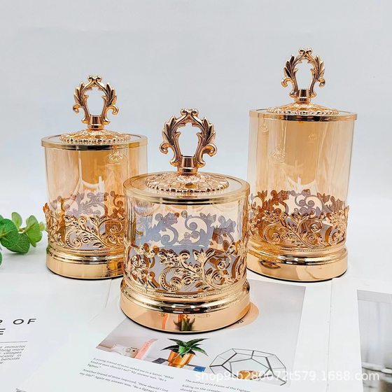 European-style electroplating maple leaf cup lid lace storage jar suit candy jar home table decoration dried fruit storage sugar jar
