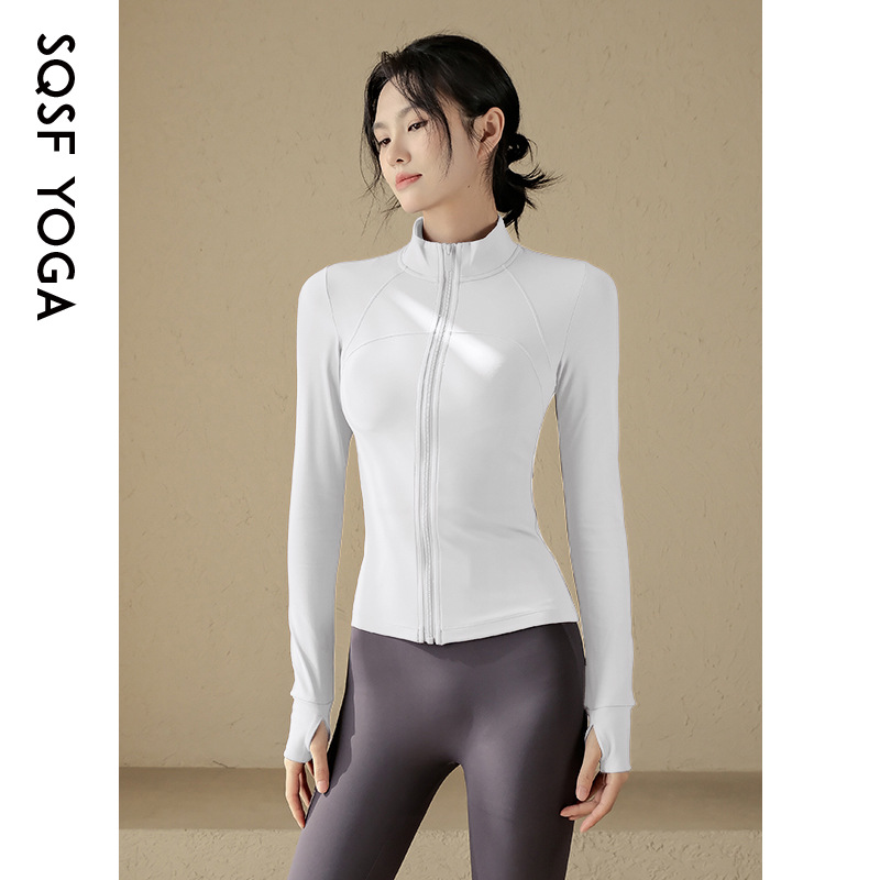 Slim Stand-up Collar Quick-drying Jacket Women's Yoga Clothes Tops Blue Fitness Clothes Women_desvips.com