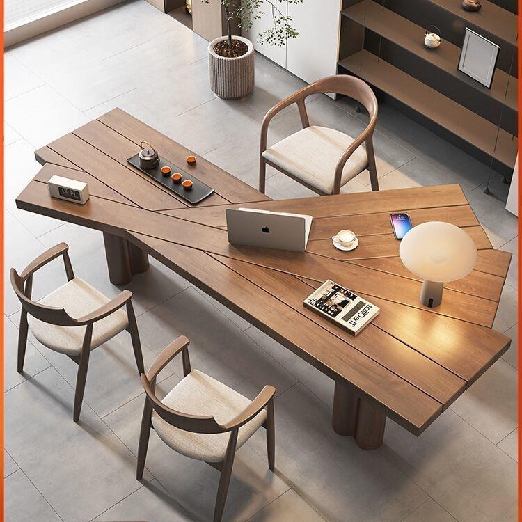 Solid Wood Irregular-Shaped Large Desk, Simple Home-Use Student Reading Desk, Study Room Computer Desk, Living Room Study Desk, Office Desk
