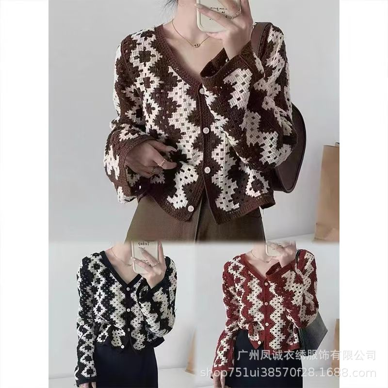 波点v领流苏毛衣女装秋季显瘦针织百搭开衫别致宽松上衣潮流长袖