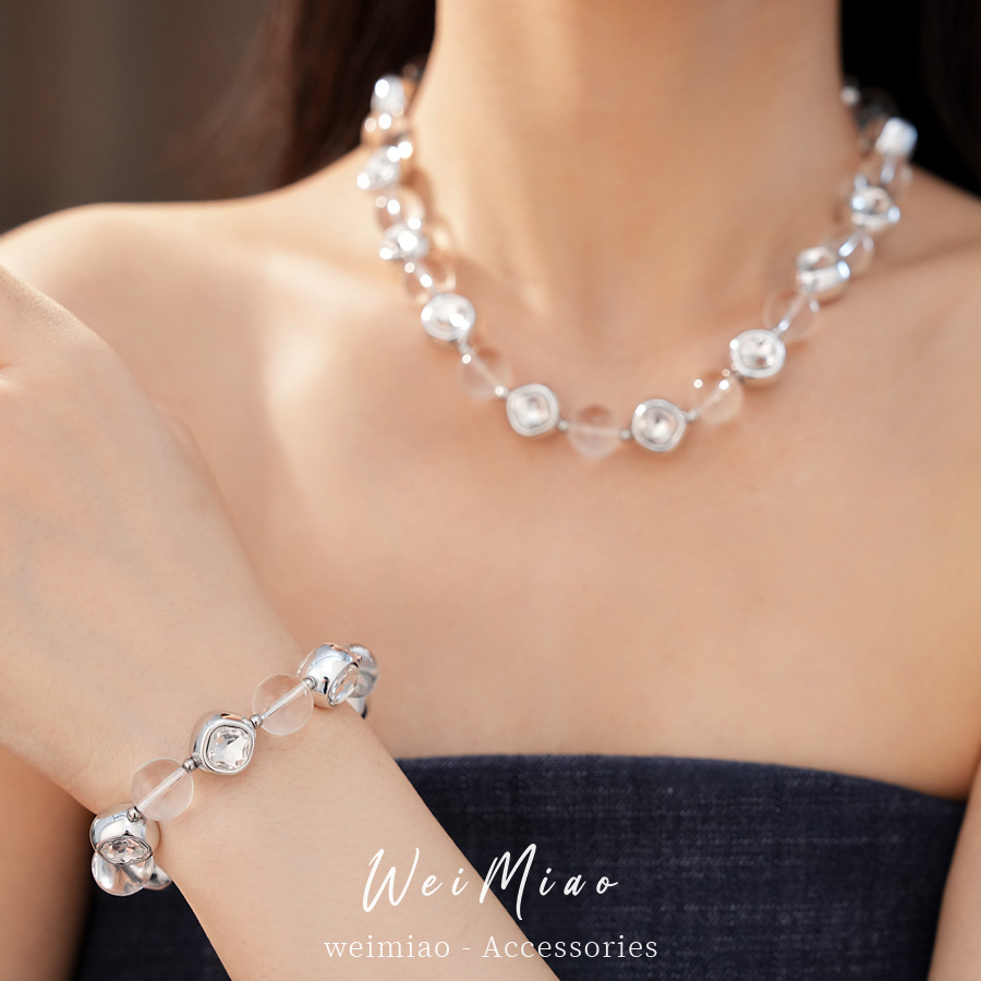 Collar redondo de cristal con cuentas de diamante ligero lujo nicho collar de clavícula estilo europeo y americano estilo de moda personalidad conjunto de joyería