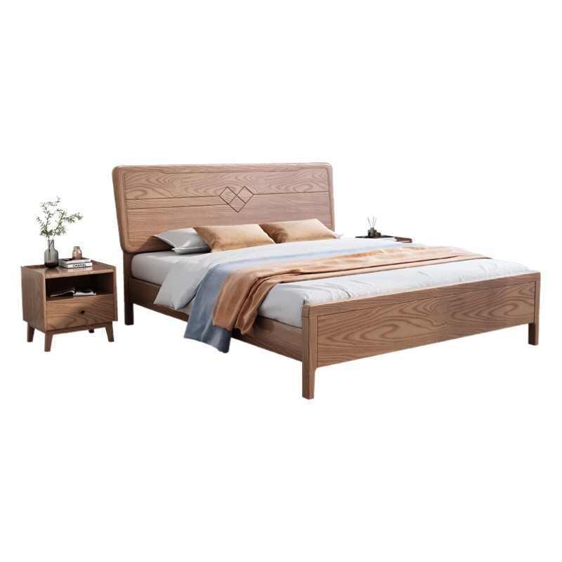 Dormitorio principal de fresno nórdico 1,8 cama doble 1,5 cama de madera maciza moderna y minimalista cama de almacenamiento de caja alta cama de madera maciza de lujo ligero