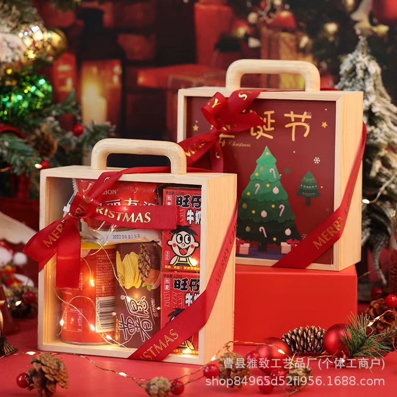Рождественская деревянная упаковочная коробка акрилового прозрачного терратомного стакана подарочная коробка для переносных деревянных детских закусок подарочная коробка