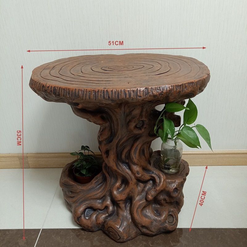 築山流水噴水風水輪置物模造木根彫刻創意環境保護樹脂工芸品台座盆栽花棚|undefined