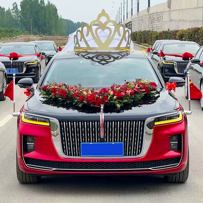 婚车装饰车顶皇冠主头纱车头花主车车队结婚拉花头车花红旗h9花车
