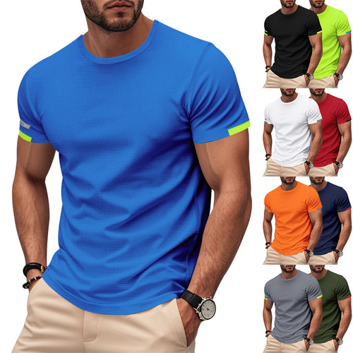 TK Cross-Border Bestselling Men's Medium Marathon Election Suit Quick-Dry Running Round Neck Casual Advertisement Shirt Short Sleeve