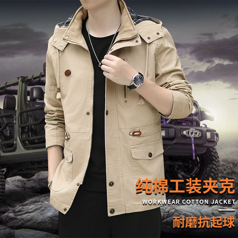 Factory direct men's spring and autumn cotton mid-length jacket men's loose casual overalls coat