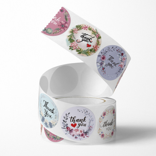 Cross-border multiple patterns roll-packed self-adhesive stickers thank you flowers cute seal stickers wedding decoration labels