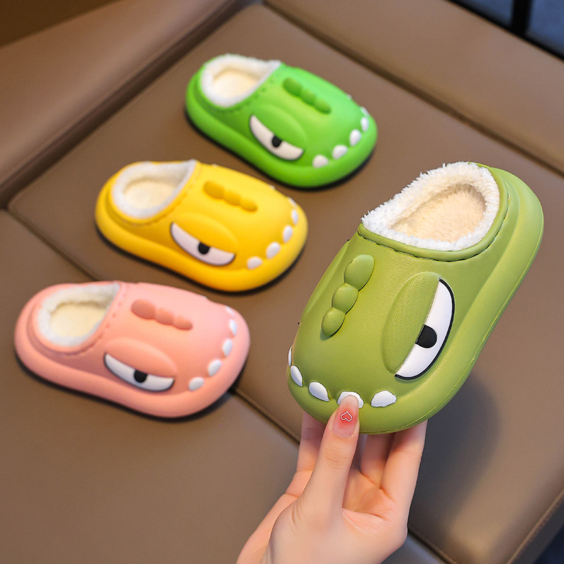 Zapatillas de dinosaurio para niños de invierno zapatillas de algodón para niños impermeables para el hogar zapatillas de peluche para niñas bolsas tacones
