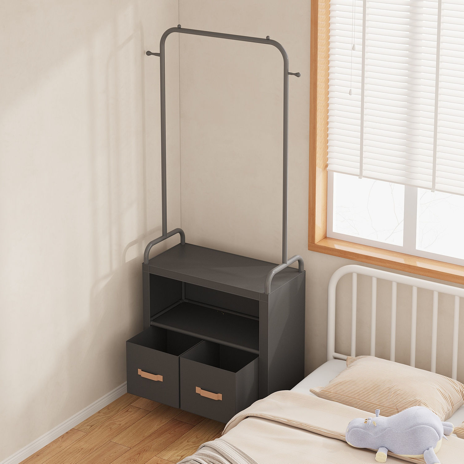 Clothes Rack Floor-Standing Clothes Rack Bedroom Bedside Table with Drawer Coat Rack Clothes Storage Cabinet Integrated Dust-Proof Storage Rack