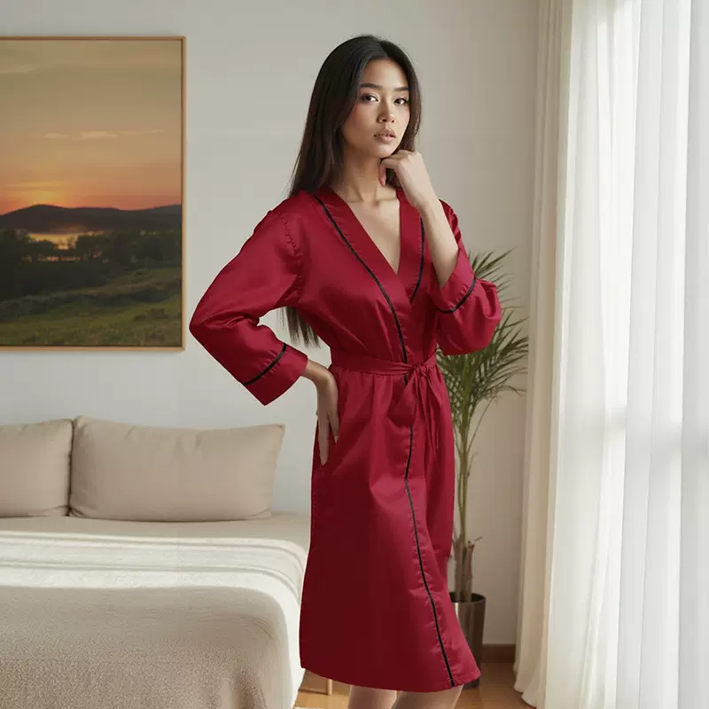 丝绸缎面色丁亚马逊大码睡衣女士春夏长袖长裤薄款休闲家居服