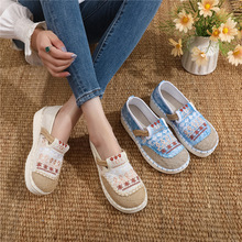 2025手工扎染亚麻布鞋女平底一脚蹬懒人休闲百搭绣花大理半包拖鞋