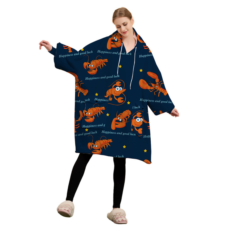 Amazon hot selling flannel Sherpa hooded lazy wearable blanket home casual thickened plus size pullover