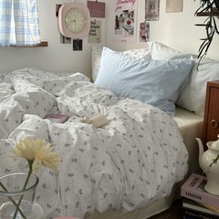 Korean-style pastoral pure cotton four-piece set, French-style small floral all-cotton bed sheet and duvet cover mix, student dormitory three-piece set 1.8